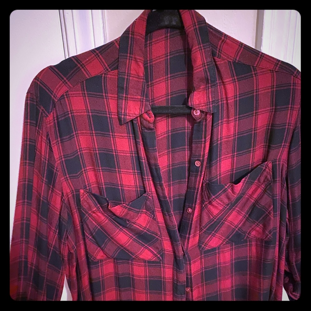Burgundy Plaid Flannel Button-Down🍂🍁🍂